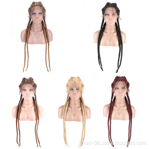 Cheap Braid hair wig synthetic hair wigs wholesale four long box braided twist lace wigs for black women